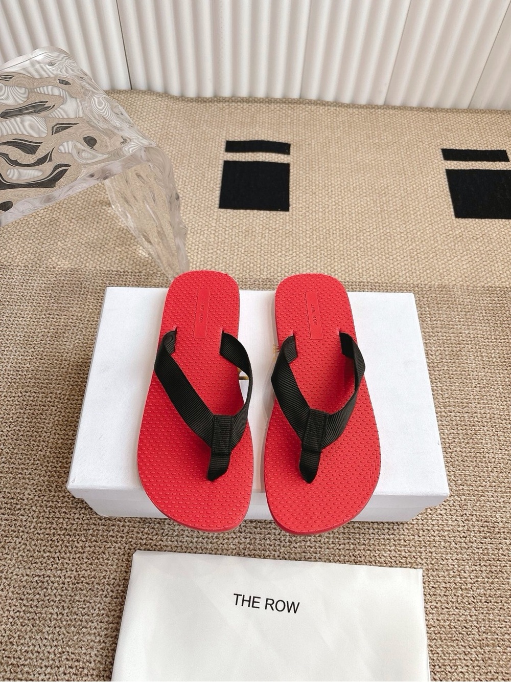 The Row Red Flip Flops with Black Straps